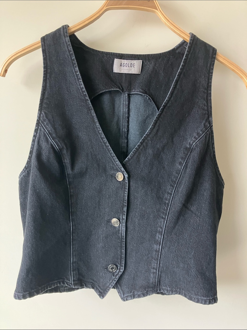 AGOLDE Heller Black Faded Denim Vest Close-Fitting Tailored Women’s Size L EUC - Picture 1 of 12